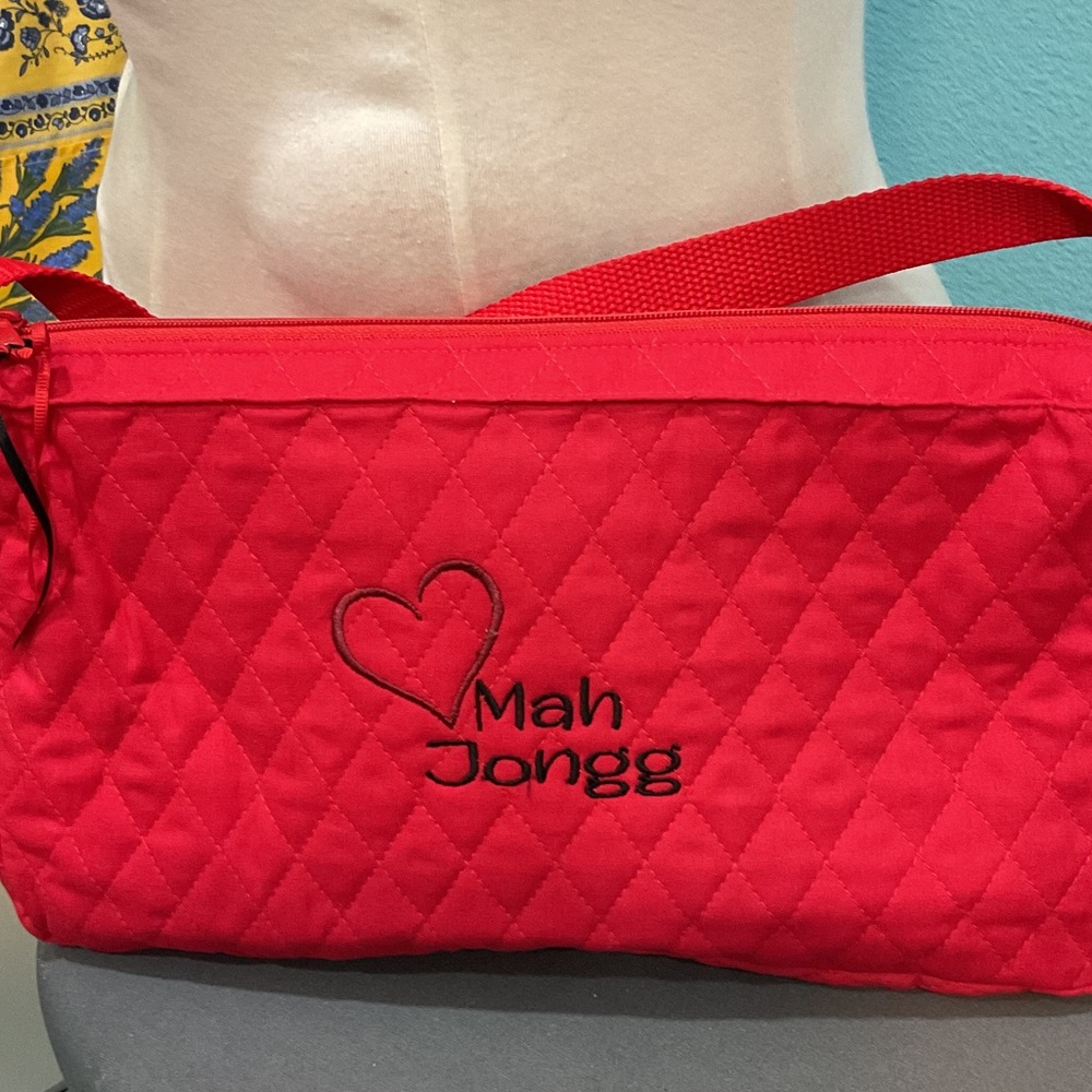 Red quilted Mahjongg tile bags